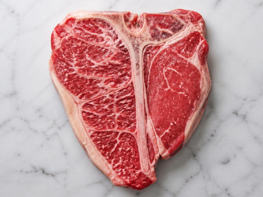 Porterhouse Steak — პორტერჰაუსი — USDA Prime raw steak with marbling