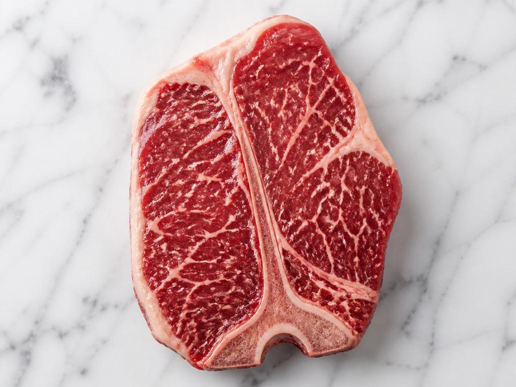 T-Bone Steak — ტი-ბოუნ სტეიკი — USDA Prime raw steak with marbling